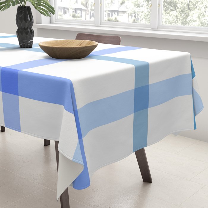 Retro Tonal Pastel Blue Coastal Check Pattern Tablecloth Gallery Image 3