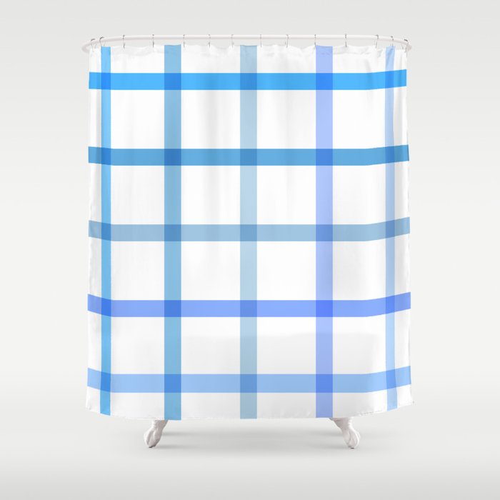 Retro Tonal Pastel Blue Coastal Check Pattern Shower Curtain Gallery Image 1