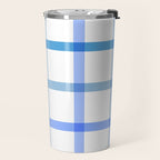 Retro Tonal Pastel Blue Coastal Check Pattern Travel Mug Gallery Image 2