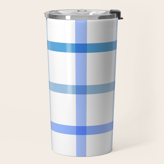 Retro Tonal Pastel Blue Coastal Check Pattern Travel Mug Gallery Image 2