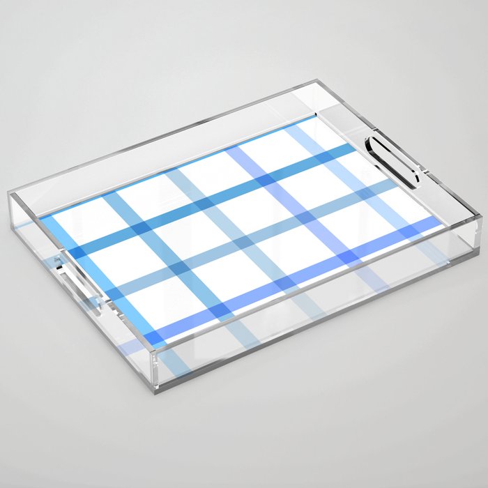 Retro Tonal Pastel Blue Coastal Check Pattern Acrylic Tray Gallery Image 1