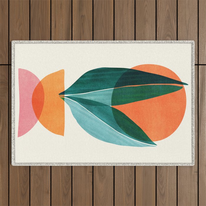 Nature Stack Teal and Orange Abstract Sunset Outdoor Rug Gallery Image 1