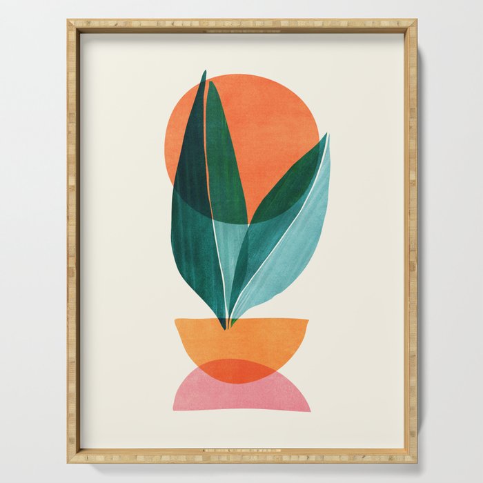 Nature Stack Teal and Orange Abstract Sunset Serving Tray Gallery Image 1