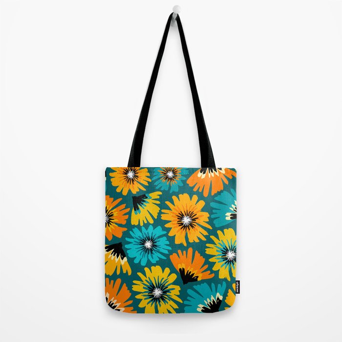 Teal Retro Summer Floral Tote Bag Gallery Image 2
