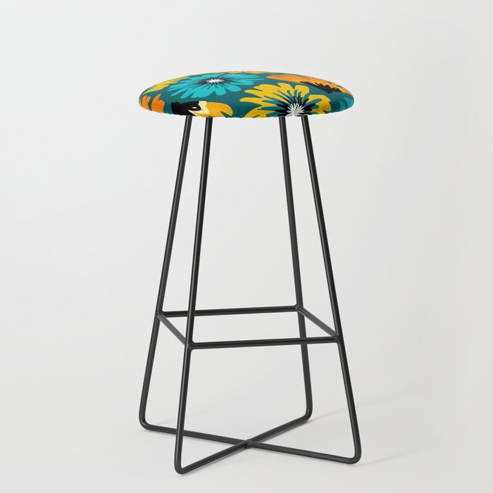 Teal Retro Summer Floral Stool Gallery Image 1