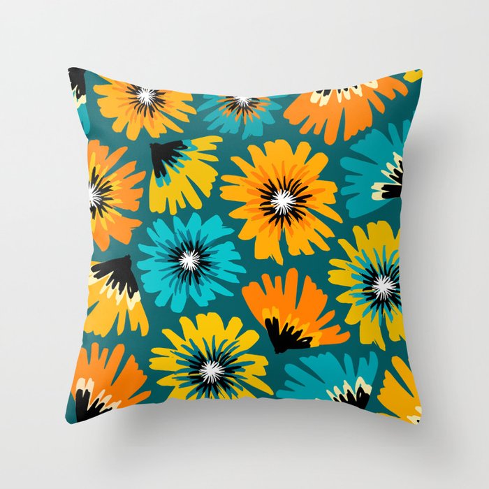 Teal Retro Summer Floral Throw Pillow Gallery Image 6