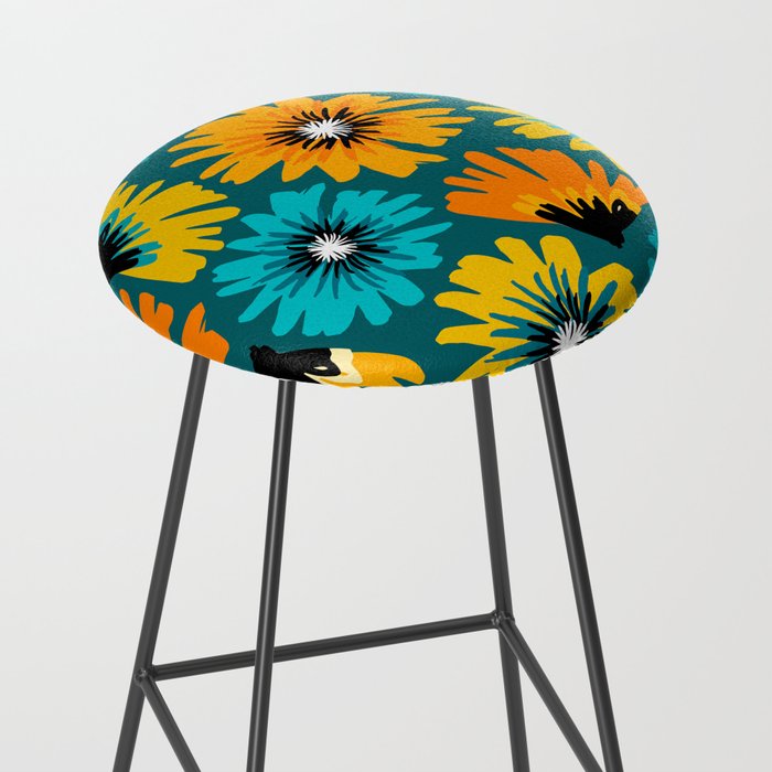 Teal Retro Summer Floral Stool Gallery Image 2