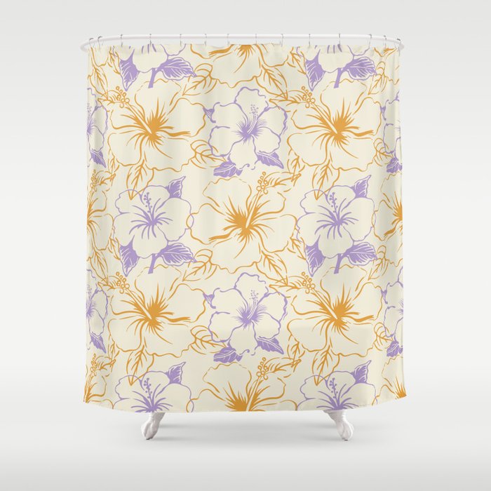 Colorful tropical hibiscus flower art pattern Shower Curtain Gallery Image 1