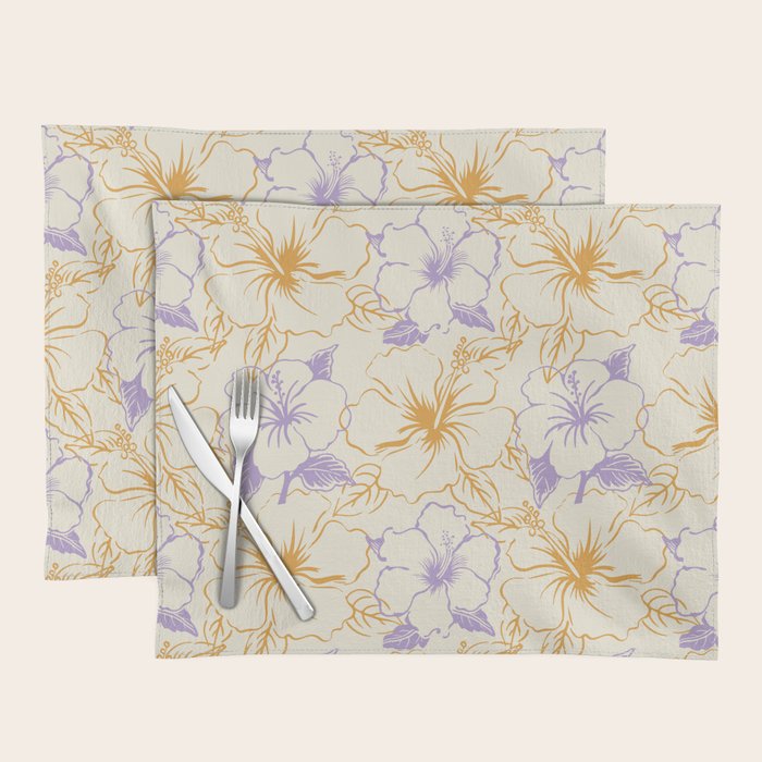 Colorful tropical hibiscus flower art pattern Placemat Gallery Image 1