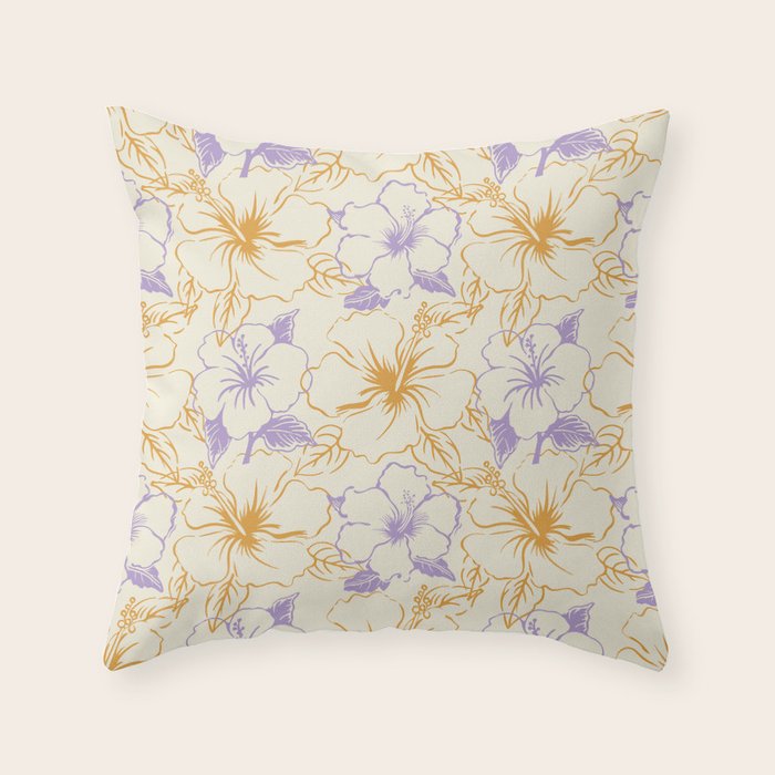 Colorful tropical hibiscus flower art pattern Throw Pillow Gallery Image 6