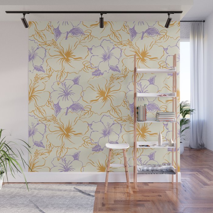 Colorful tropical hibiscus flower art pattern Wall Mural Gallery Image 1