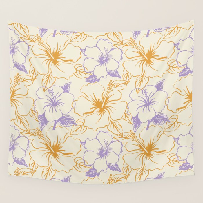 Colorful tropical hibiscus flower art pattern Wall Tapestry Gallery Image 1