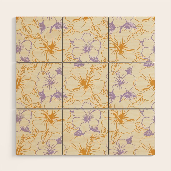 Colorful tropical hibiscus flower art pattern Wood Wall Art Gallery Image 1