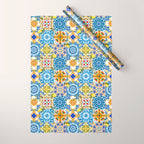 Mediterranean tiles,lemon art,mosaic tiles pattern  Wrapping Paper Gallery Image 1