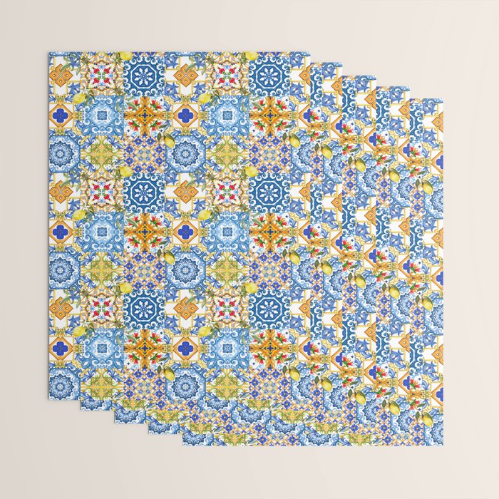Mediterranean tiles,lemon art,mosaic tiles pattern  Wrapping Paper Gallery Image 3