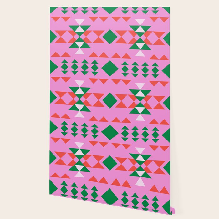 Merry Mod Geometric Pattern in Pink and Green Wallpaper Gallery Image 2
