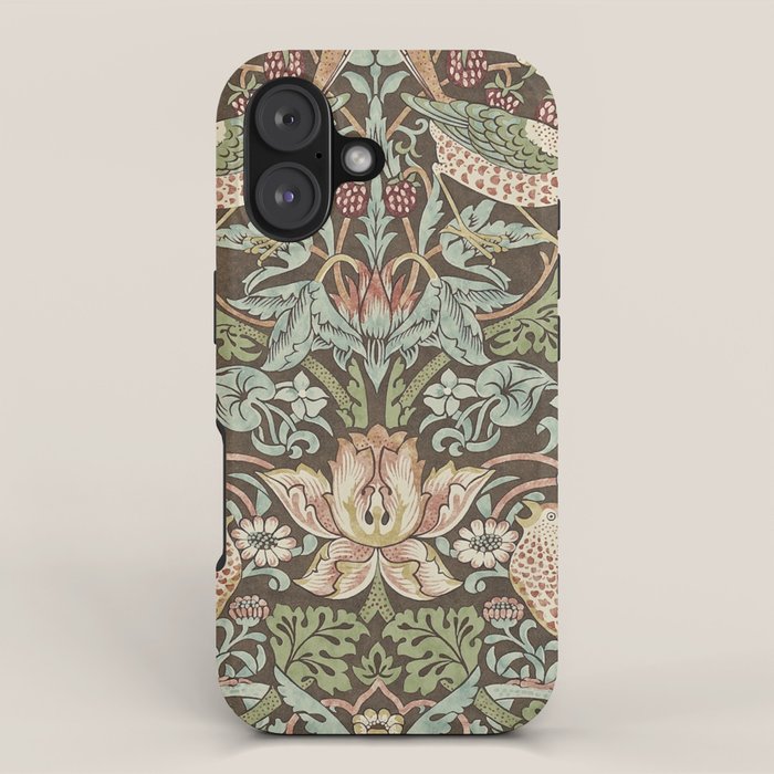 William Morris Vintage Strawberry Thief Chocolate Brown Slate iPhone Case Gallery Image 1