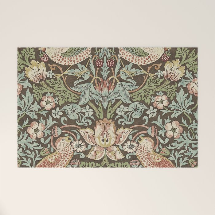 William Morris Vintage Strawberry Thief Chocolate Brown Slate Welcome Mat Gallery Image 1