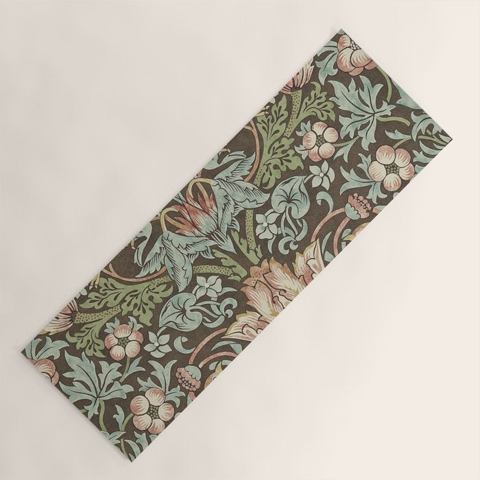 William Morris Vintage Strawberry Thief Chocolate Brown Slate Yoga Mat Gallery Image 1
