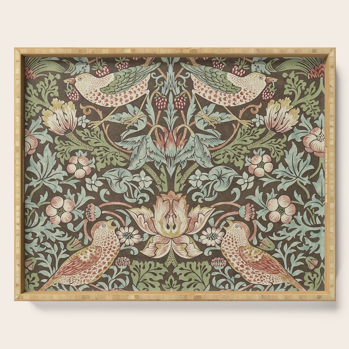 William Morris Vintage Strawberry Thief Chocolate Brown Slate Serving Tray Gallery Image 1