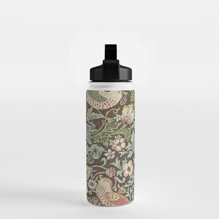 William Morris Vintage Strawberry Thief Chocolate Brown Slate Water Bottle Gallery Image 2