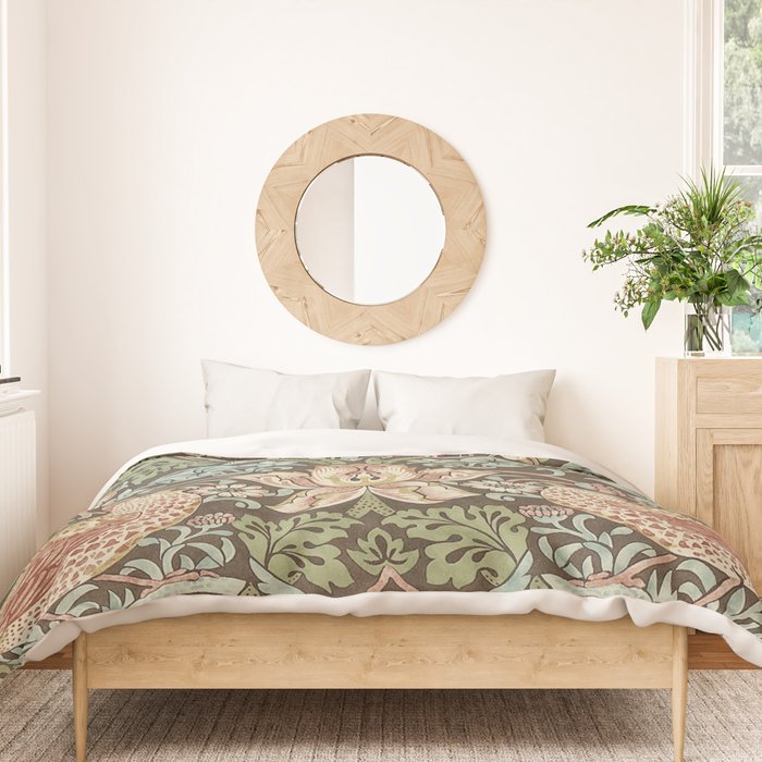 William Morris Vintage Strawberry Thief Chocolate Brown Slate Duvet Cover Gallery Image 3