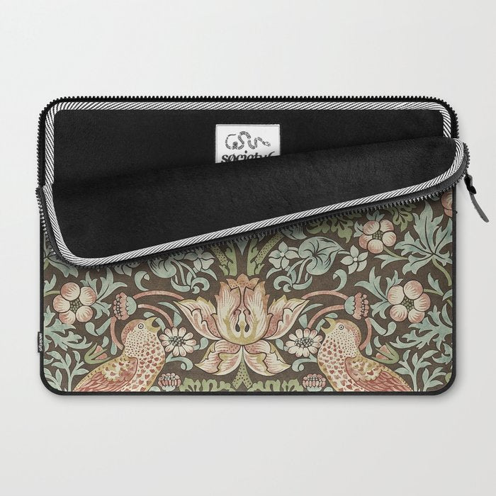 William Morris Vintage Strawberry Thief Chocolate Brown Slate Laptop Sleeve Gallery Image 2