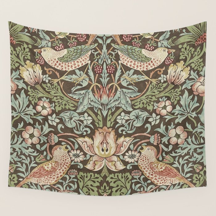 William Morris Vintage Strawberry Thief Chocolate Brown Slate Wall Tapestry Gallery Image 4