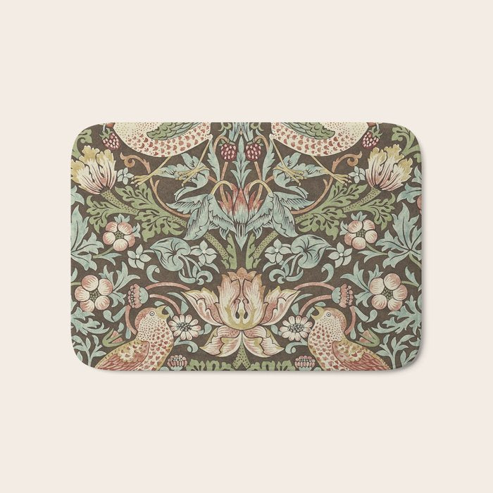 William Morris Vintage Strawberry Thief Chocolate Brown Slate Bath Mat Gallery Image 1