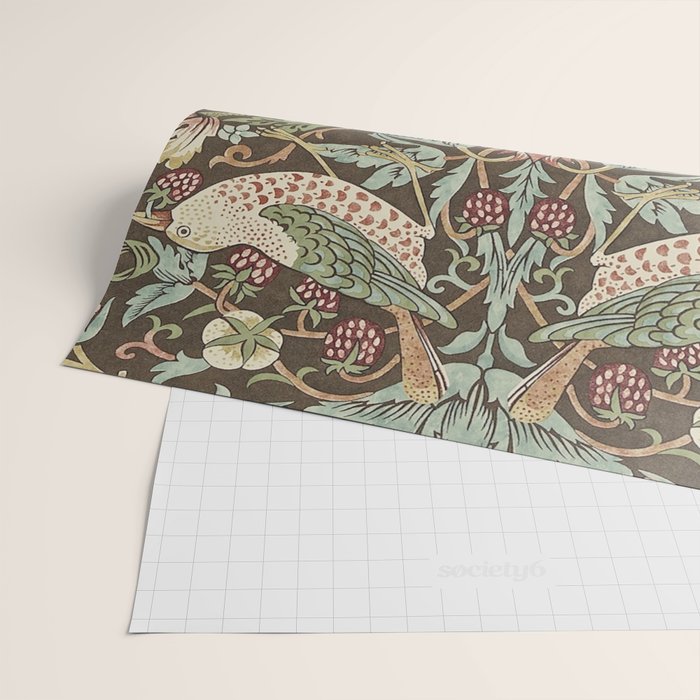 William Morris Vintage Strawberry Thief Chocolate Brown Slate Wrapping Paper Gallery Image 2