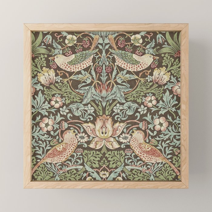 William Morris Vintage Strawberry Thief Chocolate Brown Slate Mini Art Print Gallery Image 1