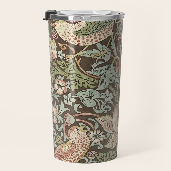 William Morris Vintage Strawberry Thief Chocolate Brown Slate Travel Mug Gallery Image 3