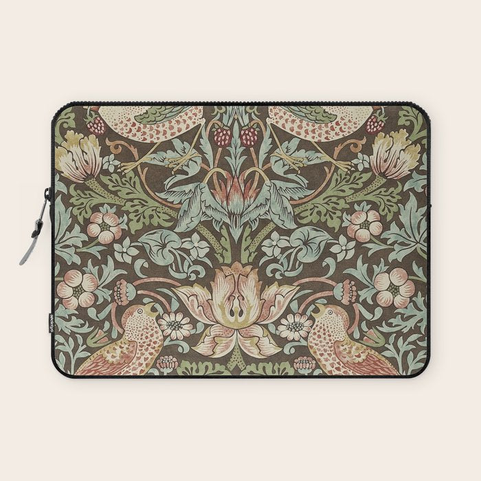 William Morris Vintage Strawberry Thief Chocolate Brown Slate Laptop Sleeve Gallery Image 1