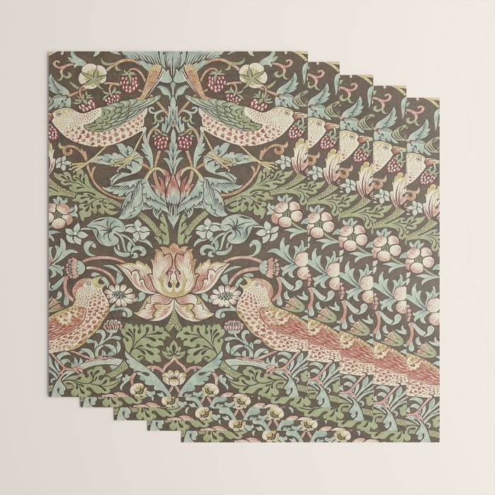 William Morris Vintage Strawberry Thief Chocolate Brown Slate Wrapping Paper Gallery Image 3