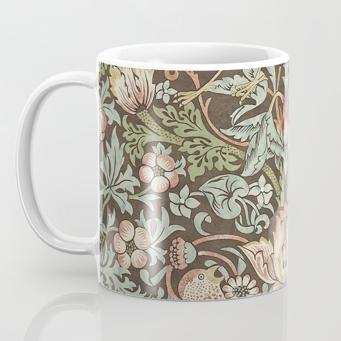William Morris Vintage Strawberry Thief Chocolate Brown Slate Coffee Mug Gallery Image 3