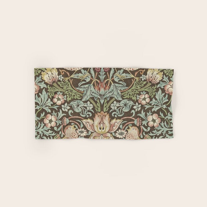 William Morris Vintage Strawberry Thief Chocolate Brown Slate Bath Towel Gallery Image 1