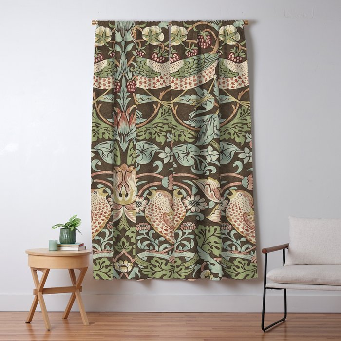 William Morris Vintage Strawberry Thief Chocolate Brown Slate Window Curtain Gallery Image 1