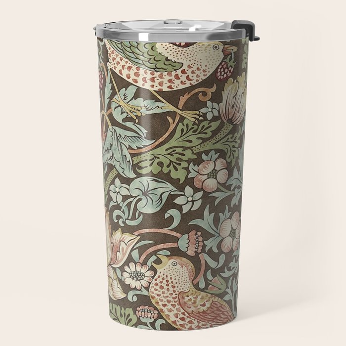 William Morris Vintage Strawberry Thief Chocolate Brown Slate Travel Mug Gallery Image 2