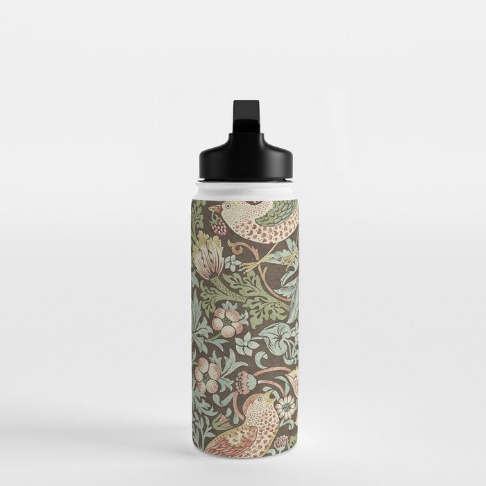 William Morris Vintage Strawberry Thief Chocolate Brown Slate Water Bottle Gallery Image 3