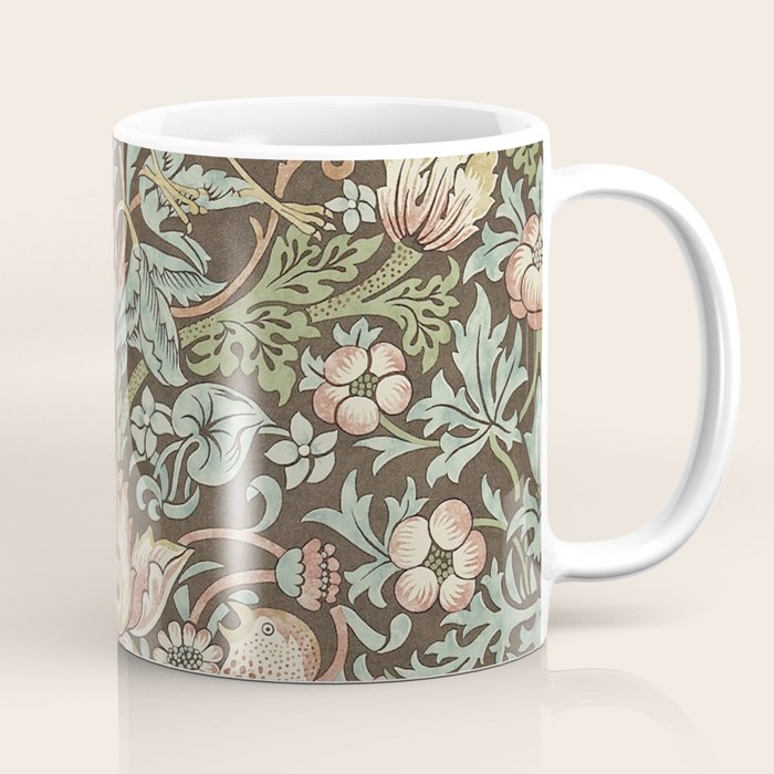 William Morris Vintage Strawberry Thief Chocolate Brown Slate Coffee Mug Gallery Image 1