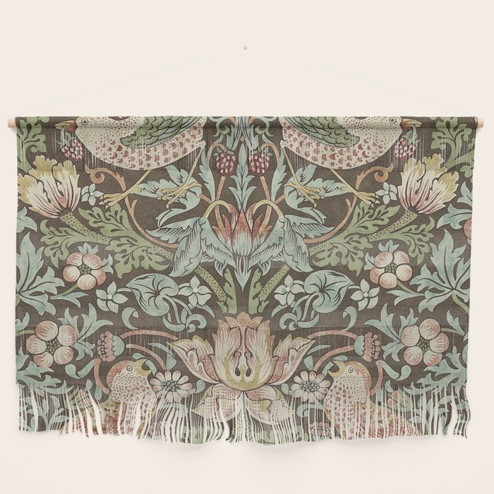 William Morris Vintage Strawberry Thief Chocolate Brown Slate Wall Hanging Gallery Image 1