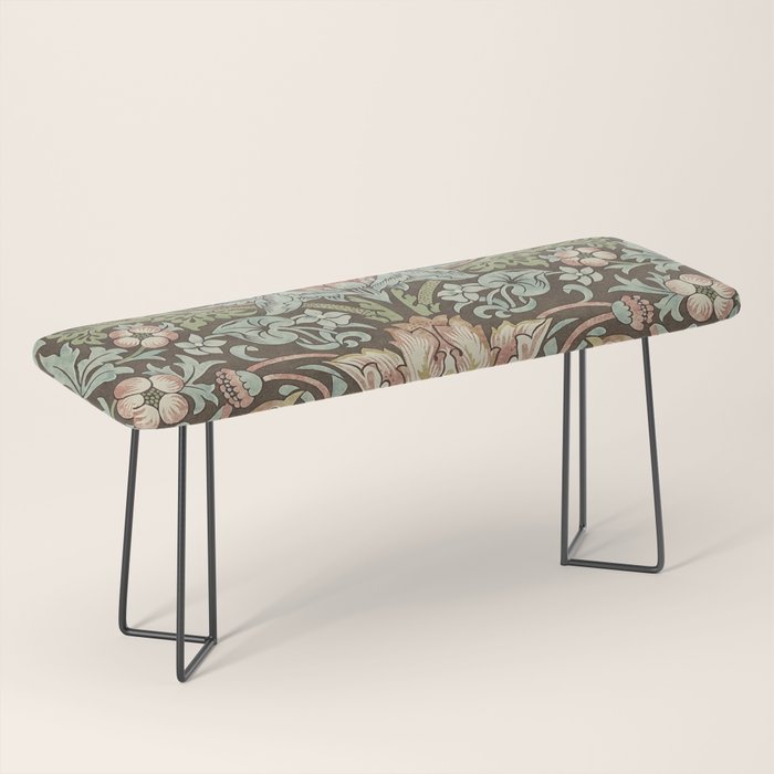 William Morris Vintage Strawberry Thief Chocolate Brown Slate Bench Gallery Image 1