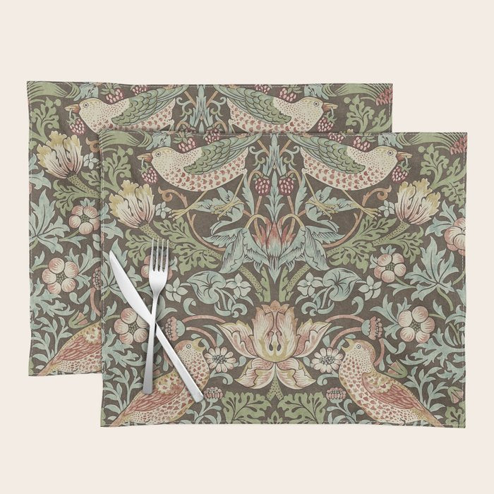 William Morris Vintage Strawberry Thief Chocolate Brown Slate Placemat Gallery Image 1