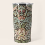 William Morris Vintage Strawberry Thief Chocolate Brown Slate Travel Mug Gallery Image 1