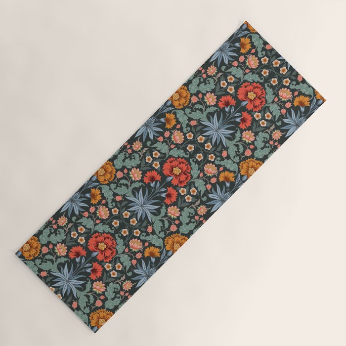 Victorian Carnation in Moody Red and Blue Yoga Mat Gallery Image 1