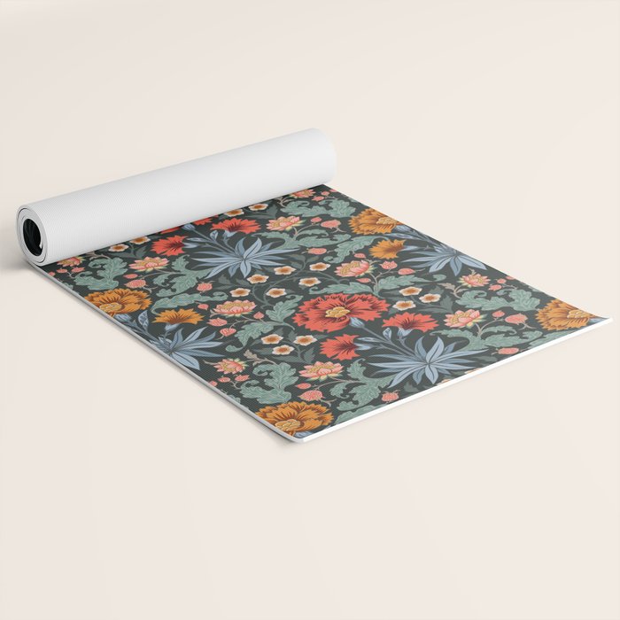 Victorian Carnation in Moody Red and Blue Yoga Mat Gallery Image 2