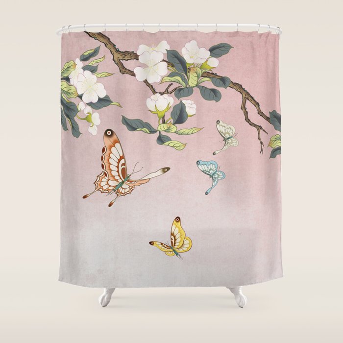 Butterflies and pear blossoms Shower Curtain Gallery Image 1