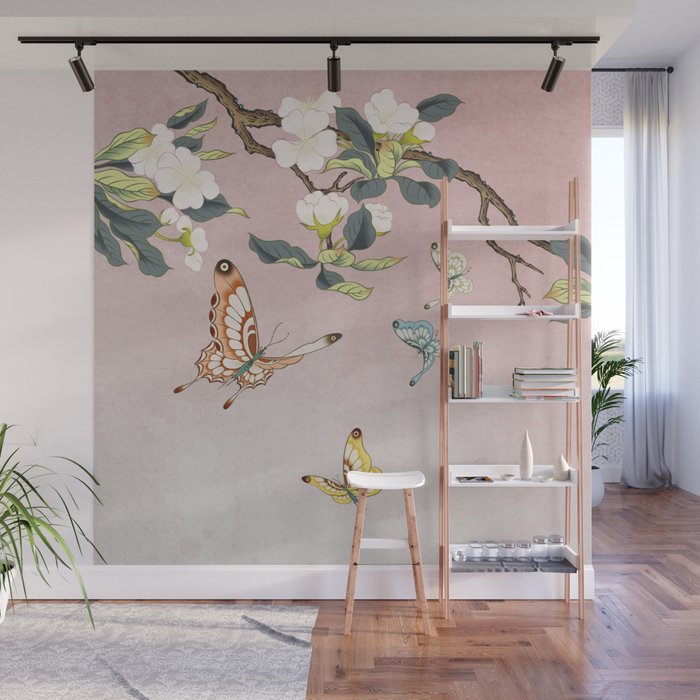 Butterflies and pear blossoms Wall Mural Gallery Image 1