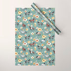 Horses and Sunrise Blue Floral, Horse Love, Wild Horses, Yellow and Pink Flowers Wrapping Paper Gallery Image 1