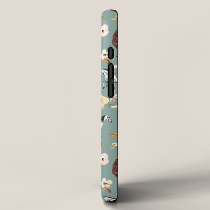 Horses and Sunrise Blue Floral, Horse Love, Wild Horses, Yellow and Pink Flowers iPhone Case Gallery Image 2
